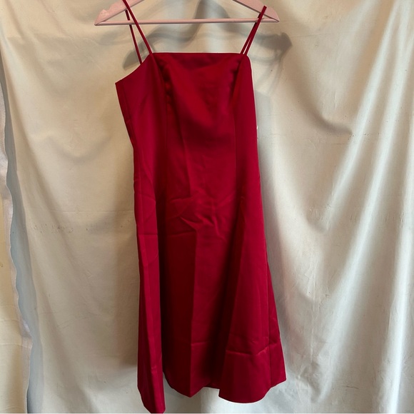 David’s Bridal Short Satin Dress with Spaghetti Straps | Apple Red | Girls 16 - Picture 2 of 10